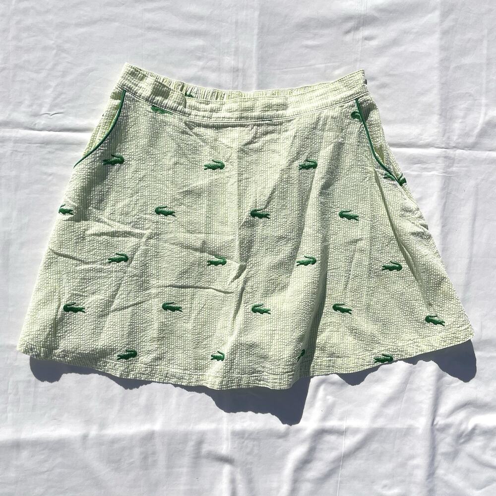 Tuesday Bassen Green Striped Crocodile Embroidered Skirt Womens Medium A Line